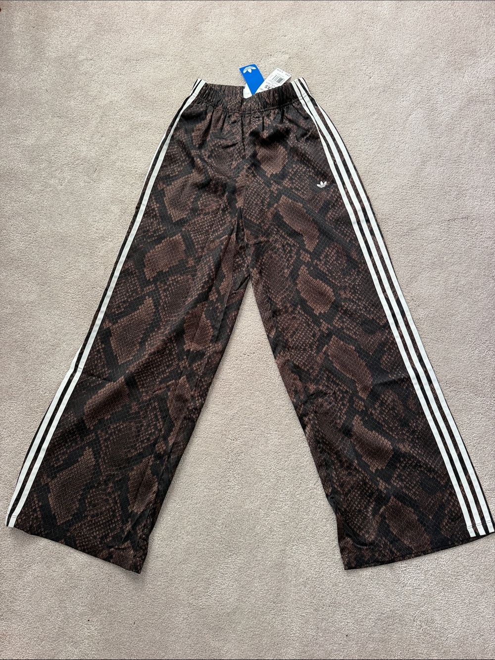 adidas Brown Snake-Print Track Pants with White Stripes